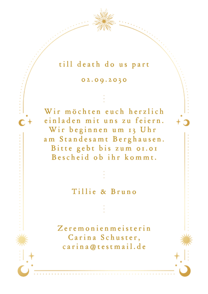 Hochzeitseinladung Bogenform Tattoo Sonne Astrologie Rückseite
