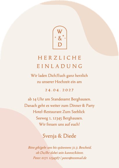 Hochzeitseinladung Bogenkarte Foto Bogenfenster Rückseite