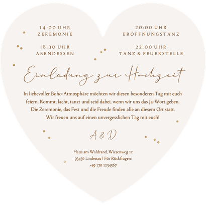 Hochzeitseinladung Herzkarte Bohemien Pampasgras Rückseite