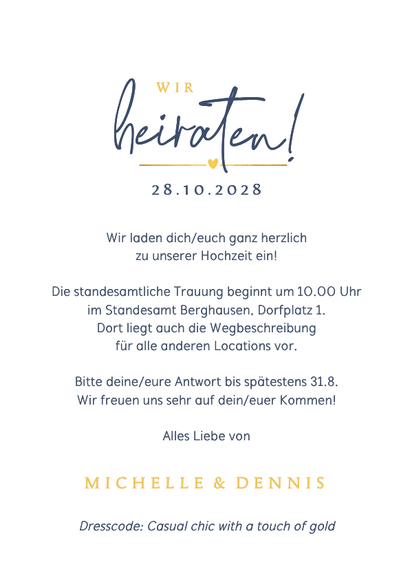 Hochzeitseinladung Scherenschnitt Bogen Goldlook Rückseite