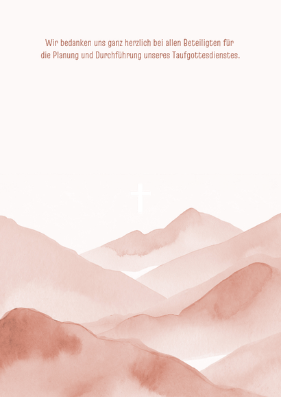 Kirchenheft zur Taufe rosa Berge Aquarell Rückseite
