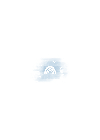 Menükarte blau Aquarell Herzen & Regenbogen Rückseite
