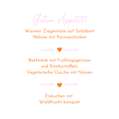 Menükarte Fotocollage Jugendweihe orange-rosa Rückseite