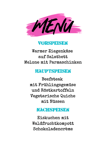 Menükarte Jugendweihe Buntes Graffiti Rückseite