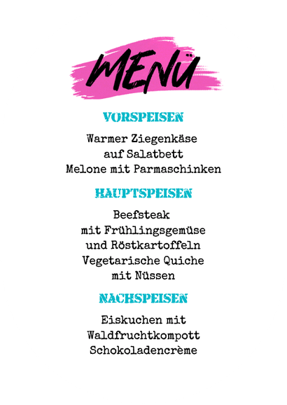 Menükarte Jugendweihe Buntes Graffiti Rückseite