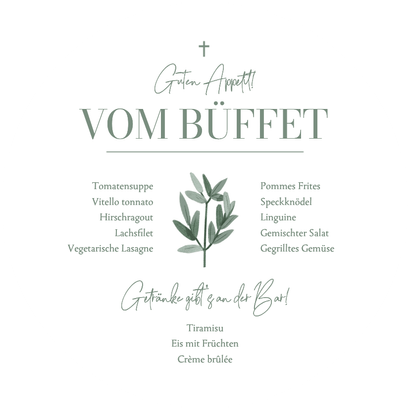 Menükarte Konfirmation stilisierte dunkelgrüne Zweige Rückseite