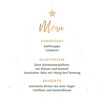 Menükarte Weihnachtsessen Tannenbaumform grün Besteck Rückseite