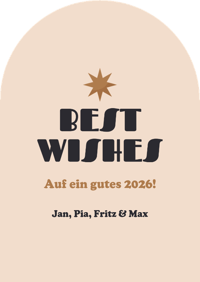 Neujahrskarte Bogenform Foto Sterne Karomuster 'Best Wishes' Rückseite