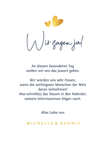 Oval 'Save the Date' Paar Heiratsantrag Scherenschnitt gold Rückseite