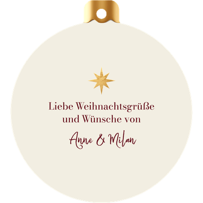 Rote Weihnachtsgrußkarte als Weihnachtskugel mit Foto Rückseite