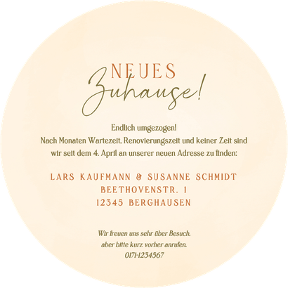 Runde Umzugskarte Topfpflanzen Rückseite