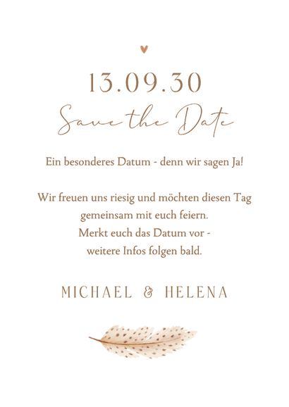 Save-the-Date-Karte Oval Bohemien-Hochzeitskarte Rückseite
