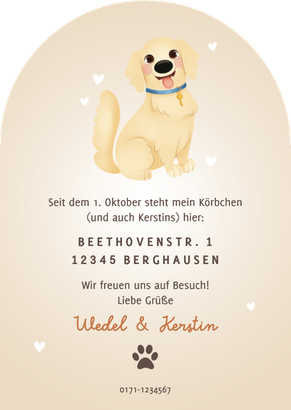 Umzugskarte Hund mit Hundehütte 'Happy New Home' Rückseite