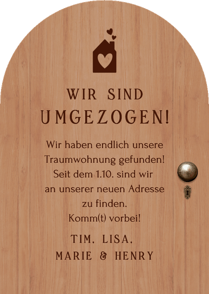 Umzugskarte Tür Bogenkarte mit Foto Rückseite