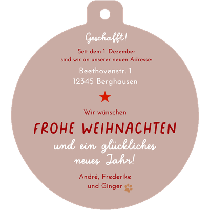 Umzugskarte Weihnachten lustiger Hund mit Weihnachtsmütze Rückseite