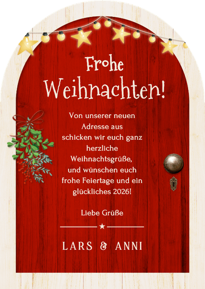 Umzugskarte Weihnachten Tür Bogenkarte Foto Rückseite
