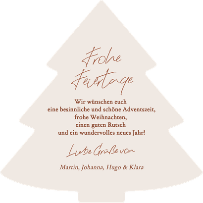 Weihnachtsbaumkarte mit Foto und Lichterkette Rückseite