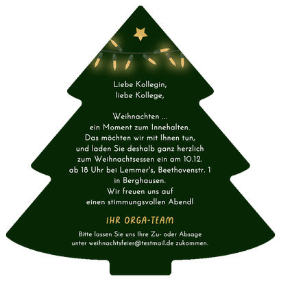 Weihnachtsfeier Einladung Tannenbaumkarte Rückseite