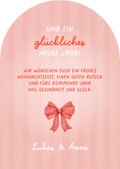Weihnachtskarte Bogenform Weihnachtsbaum bunte Schleifen Rückseite