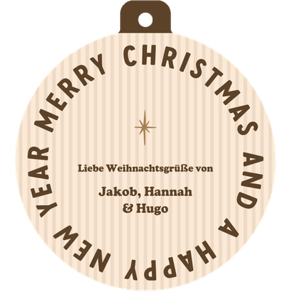 Weihnachtskarte braun gestreift Foto in Weihnachtskugel Rückseite