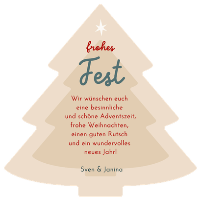 Weihnachtskarte Christbaum-Form mit Kerzen und Kugeln Rückseite