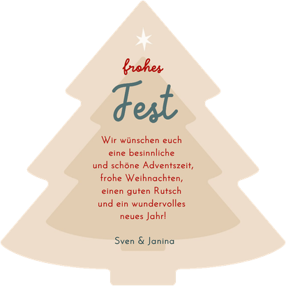 Weihnachtskarte Christbaum-Form mit Kerzen und Kugeln Rückseite