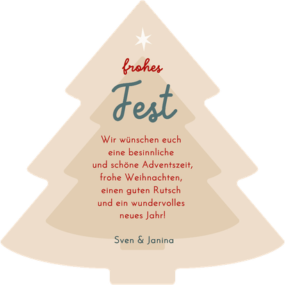 Weihnachtskarte Christbaum-Form mit Kerzen und Kugeln Rückseite