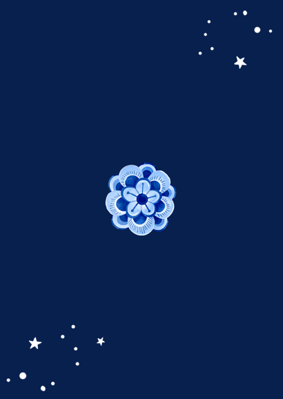 Weihnachtskarte Delfter Blau geschäftlich 2026 Blumen Rückseite