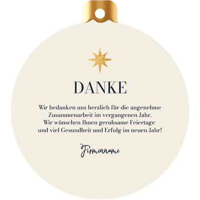 Weihnachtskarte Firma Weihnachtskugel Logo und Foto rund Rückseite
