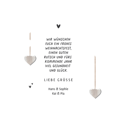 Weihnachtskarte Fotocollage Weihnachtsbaumform Herzen Rückseite