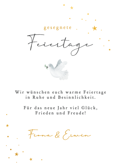 Weihnachtskarte Friedenstaube 'Liebe Hoffnung und Frieden' Rückseite