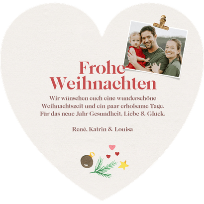 Weihnachtskarte 'Frohe Weihnachten' Symbole in Herzform Rückseite