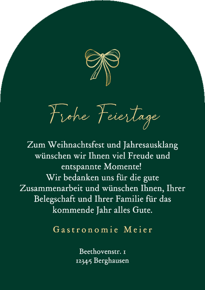 Weihnachtskarte Gastronomie Tellerstapel Lichterkette Rückseite