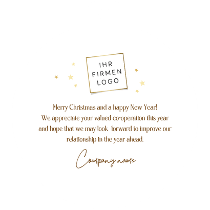Weihnachtskarte geschäftlich goldene Weihnachskugel Logo Rückseite