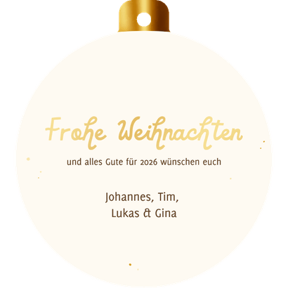 Weihnachtskarte goldene Weihnachtskugel mit Foto Rückseite