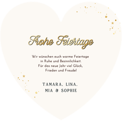 Weihnachtskarte Herzform Fotocollage in Weihnachtskugeln Rückseite