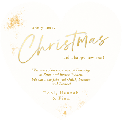 Weihnachtskarte Herzform rot Goldstaub 'Christmas' Rückseite