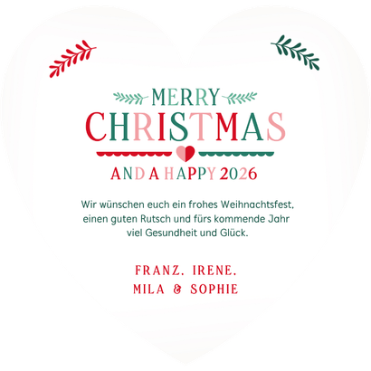 Weihnachtskarte Herzform Skandinavisch Ornamente Rückseite
