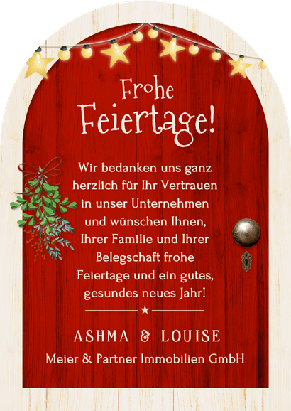 Weihnachtskarte Immobilienmakler Tür Bogenkarte mit Foto Rückseite