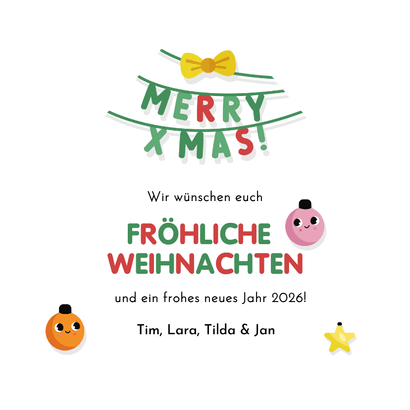 Weihnachtskarte Kinder lustiger Weihnachtsbaum mit Gesicht Rückseite