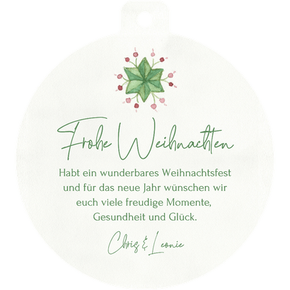 Weihnachtskarte Kugel Stern aus Zweigen Rückseite