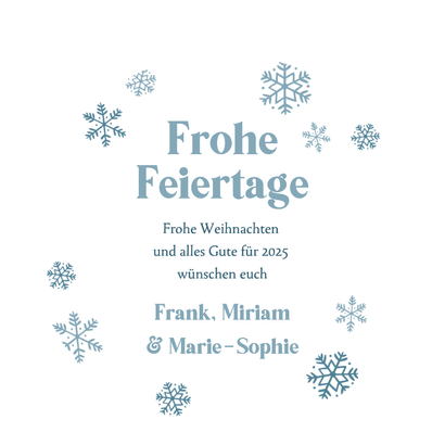 Weihnachtskarte Kugelform Christbaumkdeko Foto Schnee Rückseite