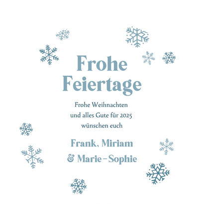 Weihnachtskarte Kugelform Christbaumkdeko Foto Schnee Rückseite