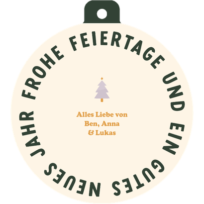 Weihnachtskarte Kugelform Karomuster lila mit Foto Rückseite