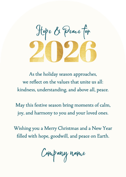 Weihnachtskarte Peace international mit Logo Bogenkarte Rückseite