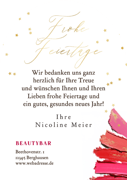 Weihnachtskarte Salon Lippenstift-Weihnachtsbaum Rückseite