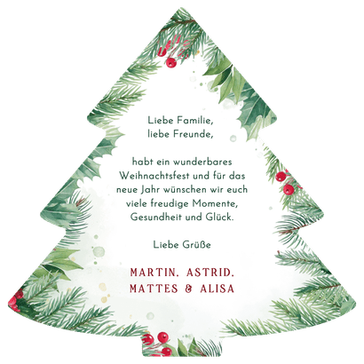 Weihnachtskarte Tannenbaum Zweige und Beeren Rückseite