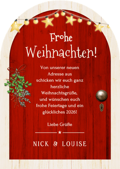 Weihnachtskarte Tür Bogenform zum Umzug  Rückseite