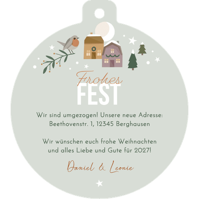 Weihnachtskarte Umzug Weihnachtsdorf mit Umzugswagen Rückseite