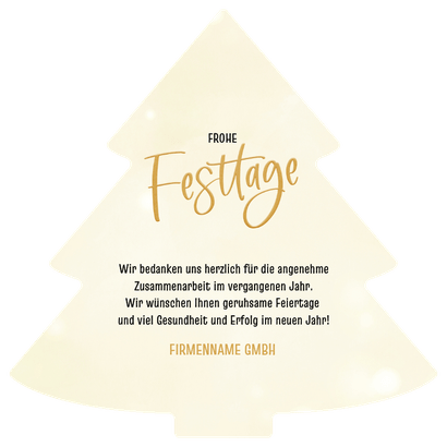 Weihnachtskarte Weihnachsbaum-Form mit Fotos und Logo Rückseite